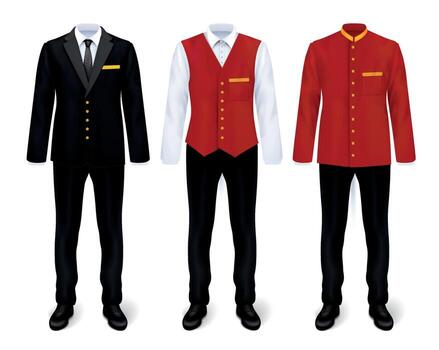 hotel staff uniform set vector