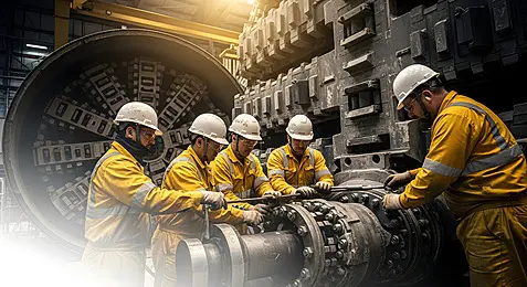 pngtree team of engineers in yellow uniforms working on heavy machinery a image 20628454